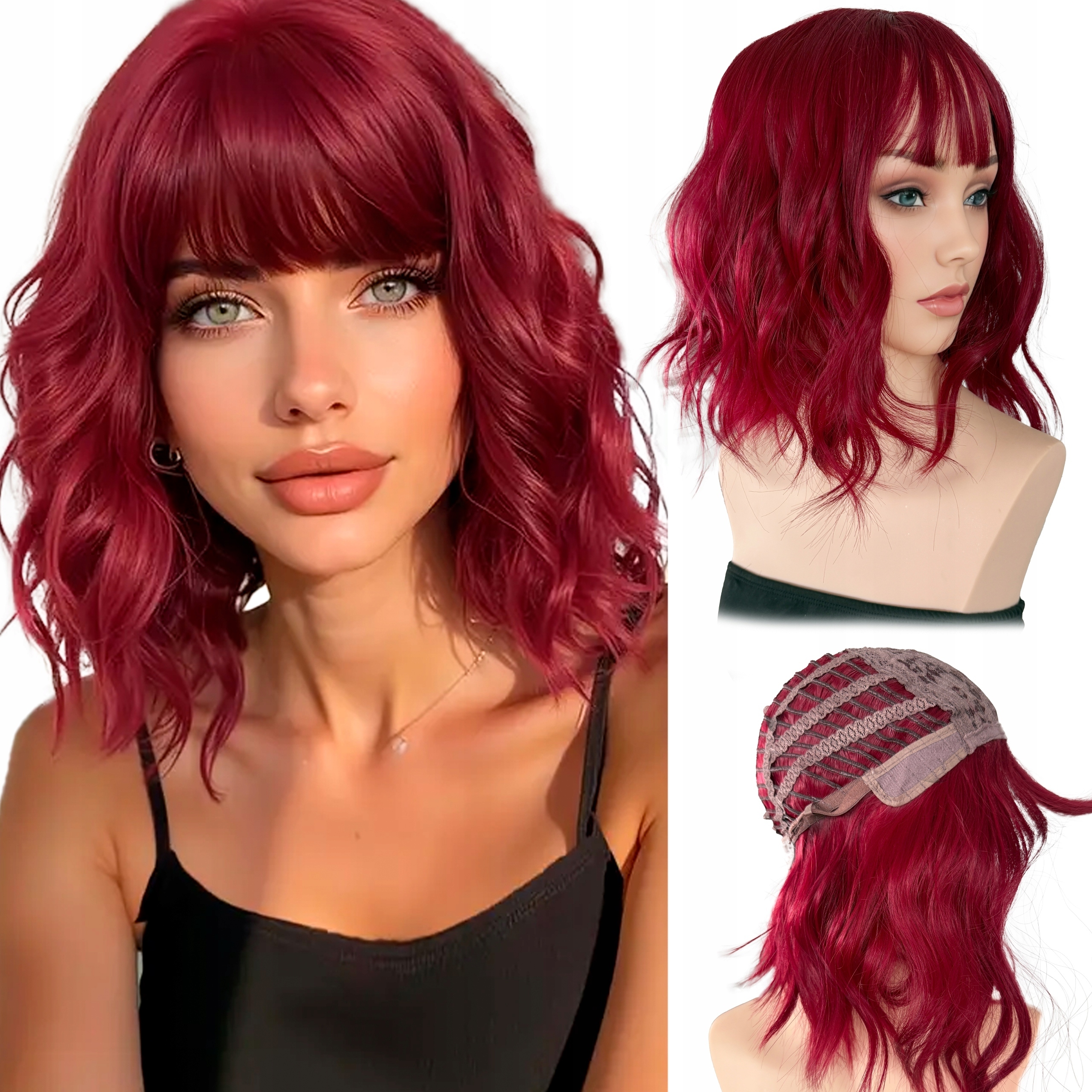 Paruka z syntetických vlasů Bordo Kudrnatá Loki s hřívou Krátká 35 cm