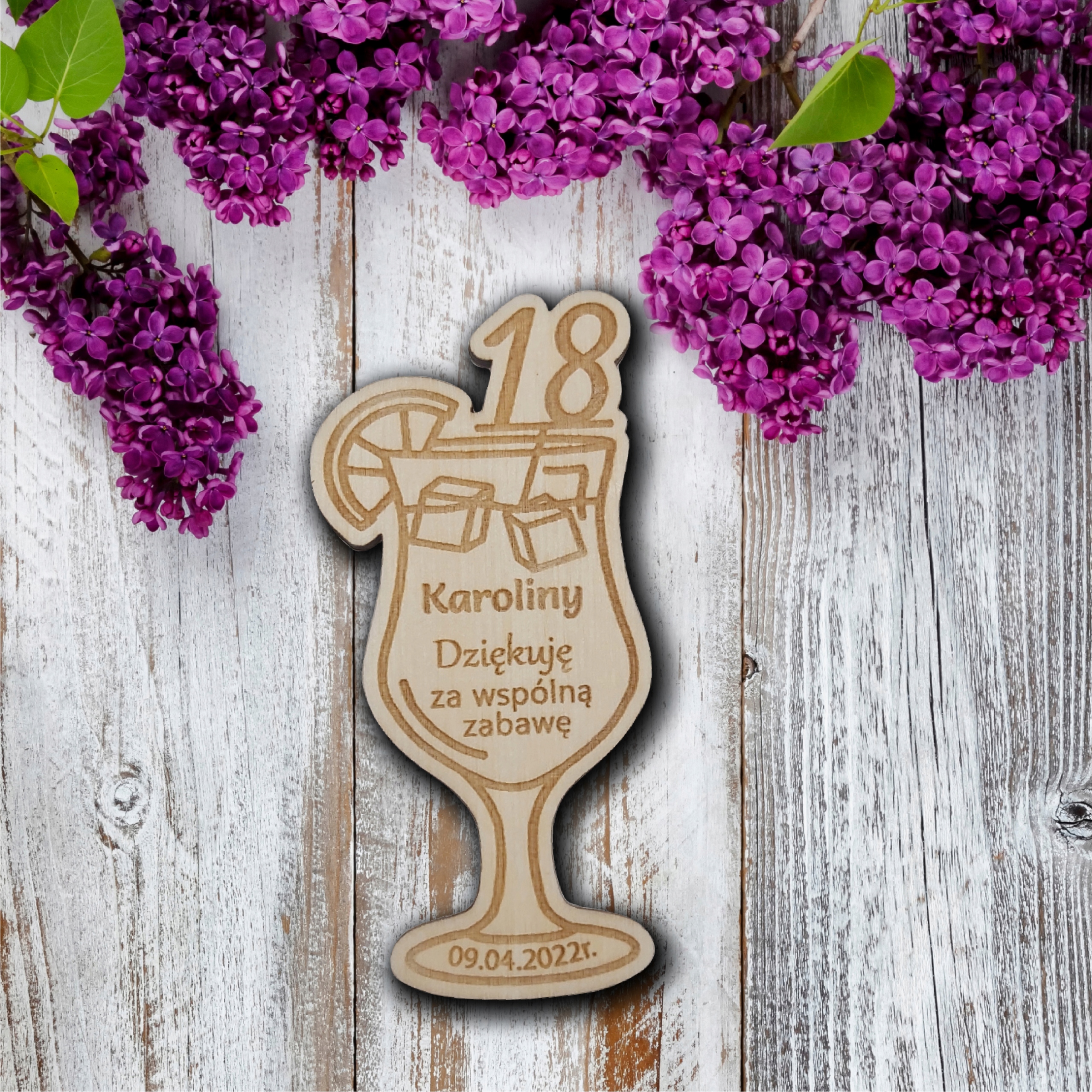 Podziękowane dla gości 18 urodziny drink grawer Rodzaj magnes