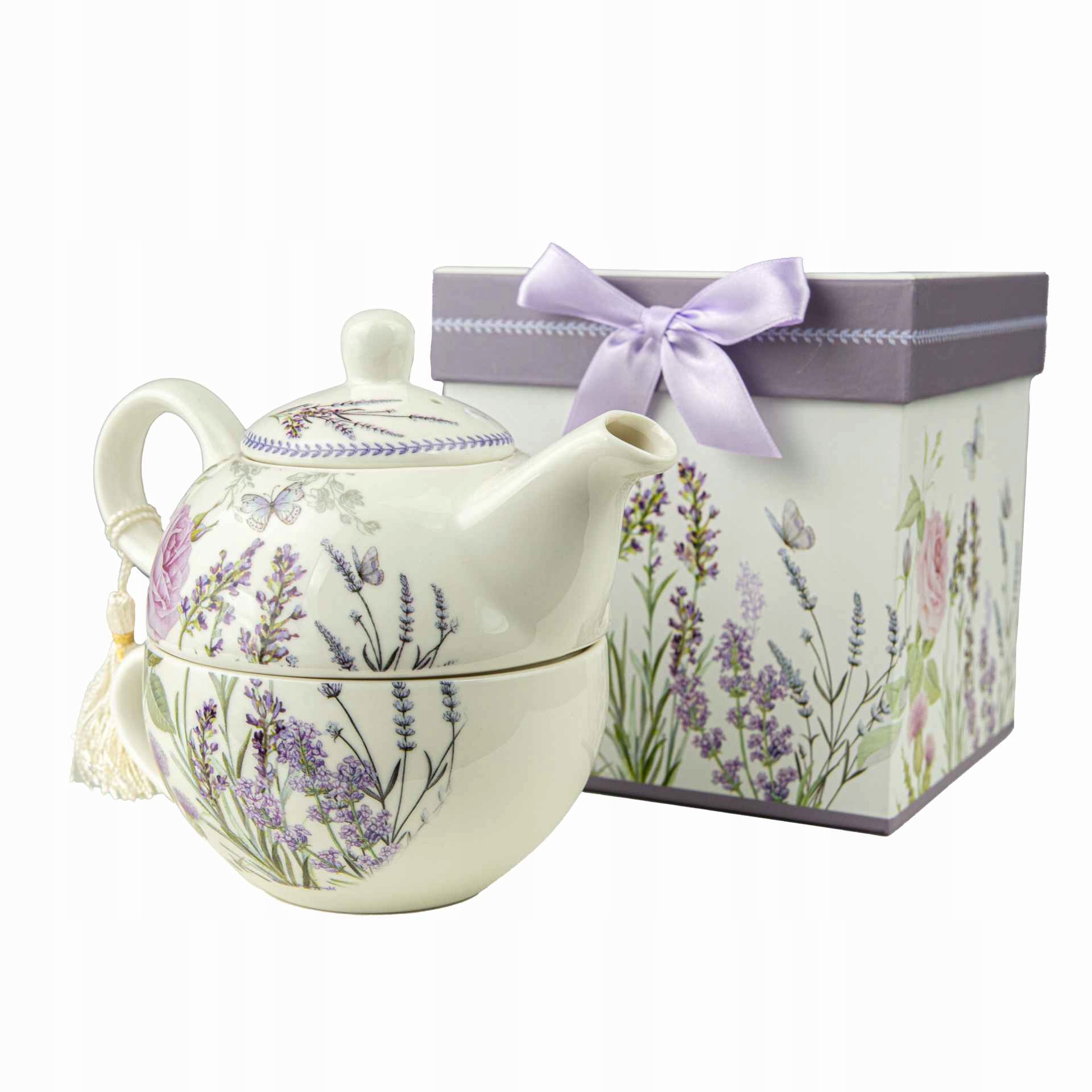 Porcelánový šálek konvička na louhování v ozdobné krabičce