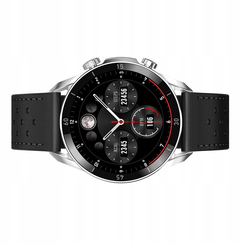 SMARTWATCH GARETT V10 SREBRNO-CZARNY SKÓRZANY Model inny