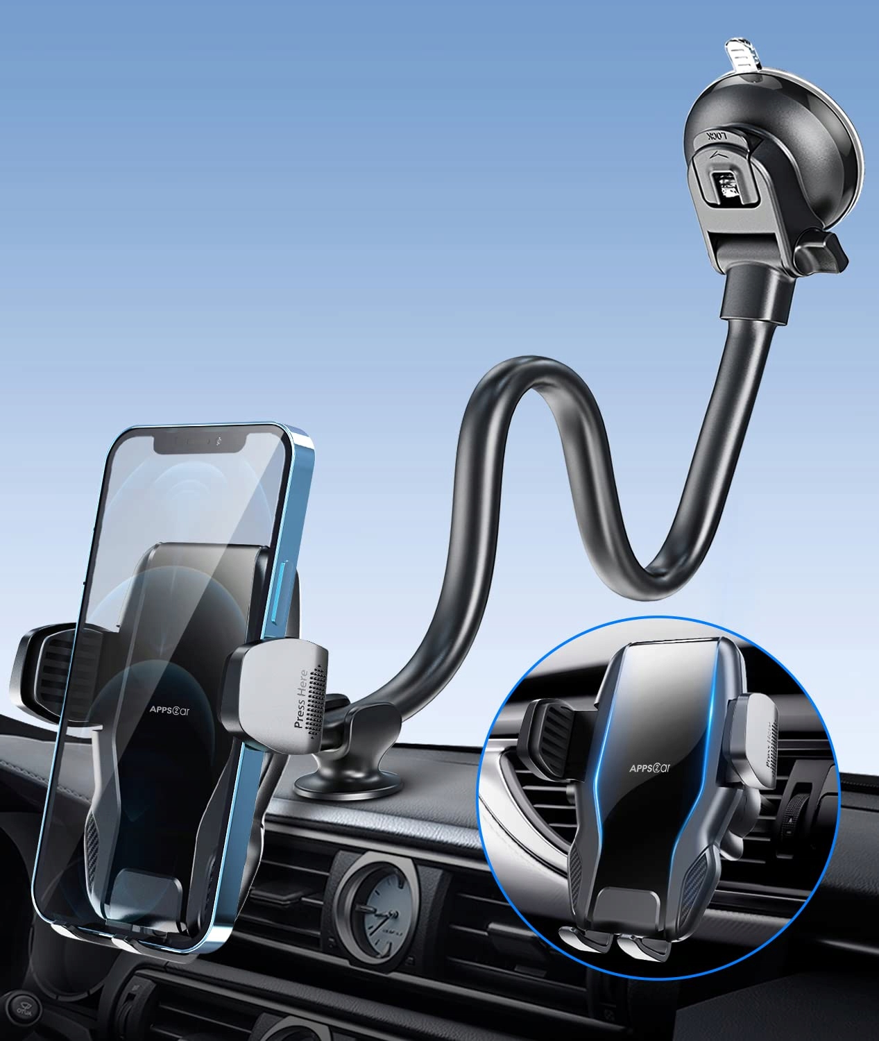 Držák do auta APPS2Car na telefon s přísavkou a ramenem 33 cm