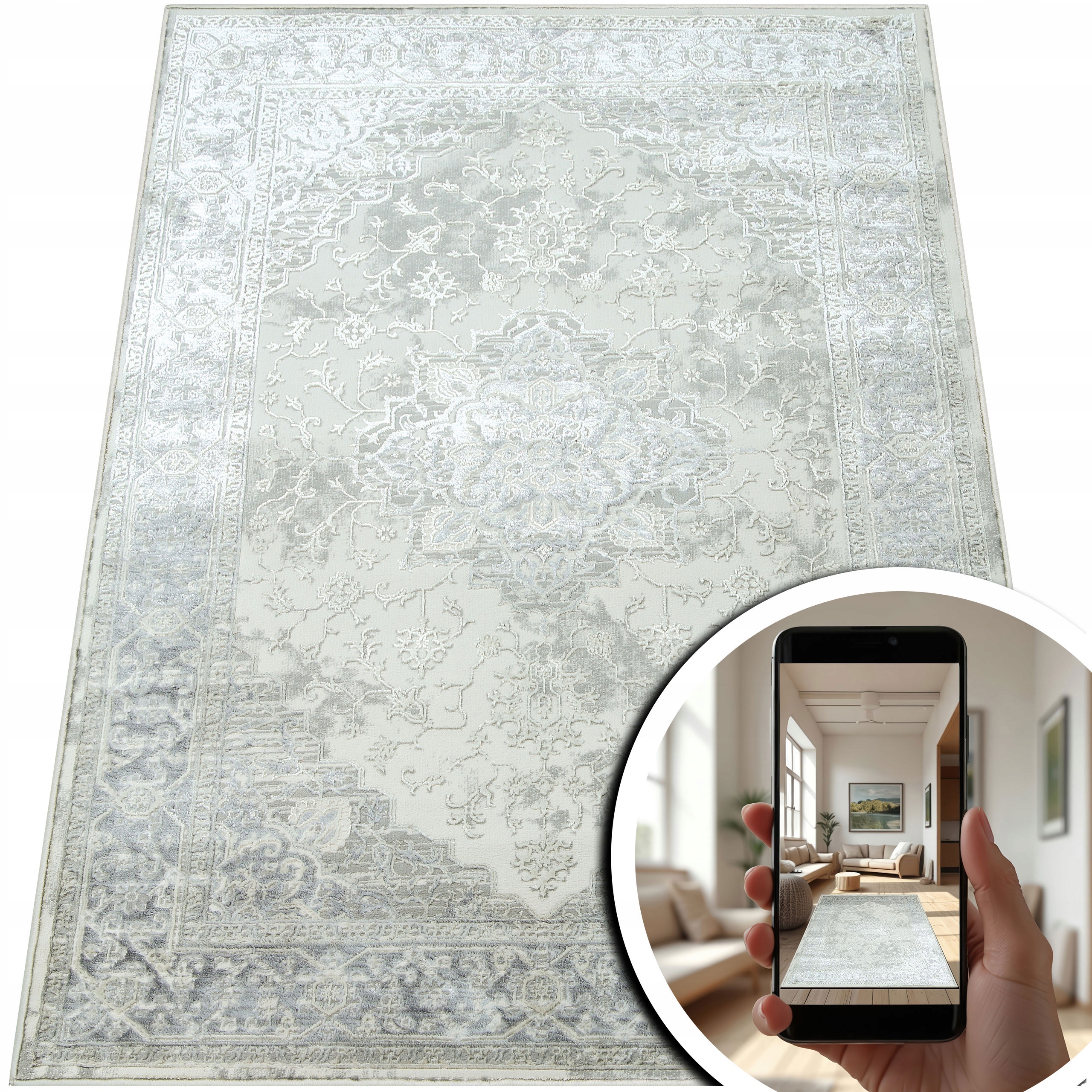 Klasický Koberec Do Obývacího Pokoje LILI Béžový Koberec Do Ložnice Stříbrný 60x110