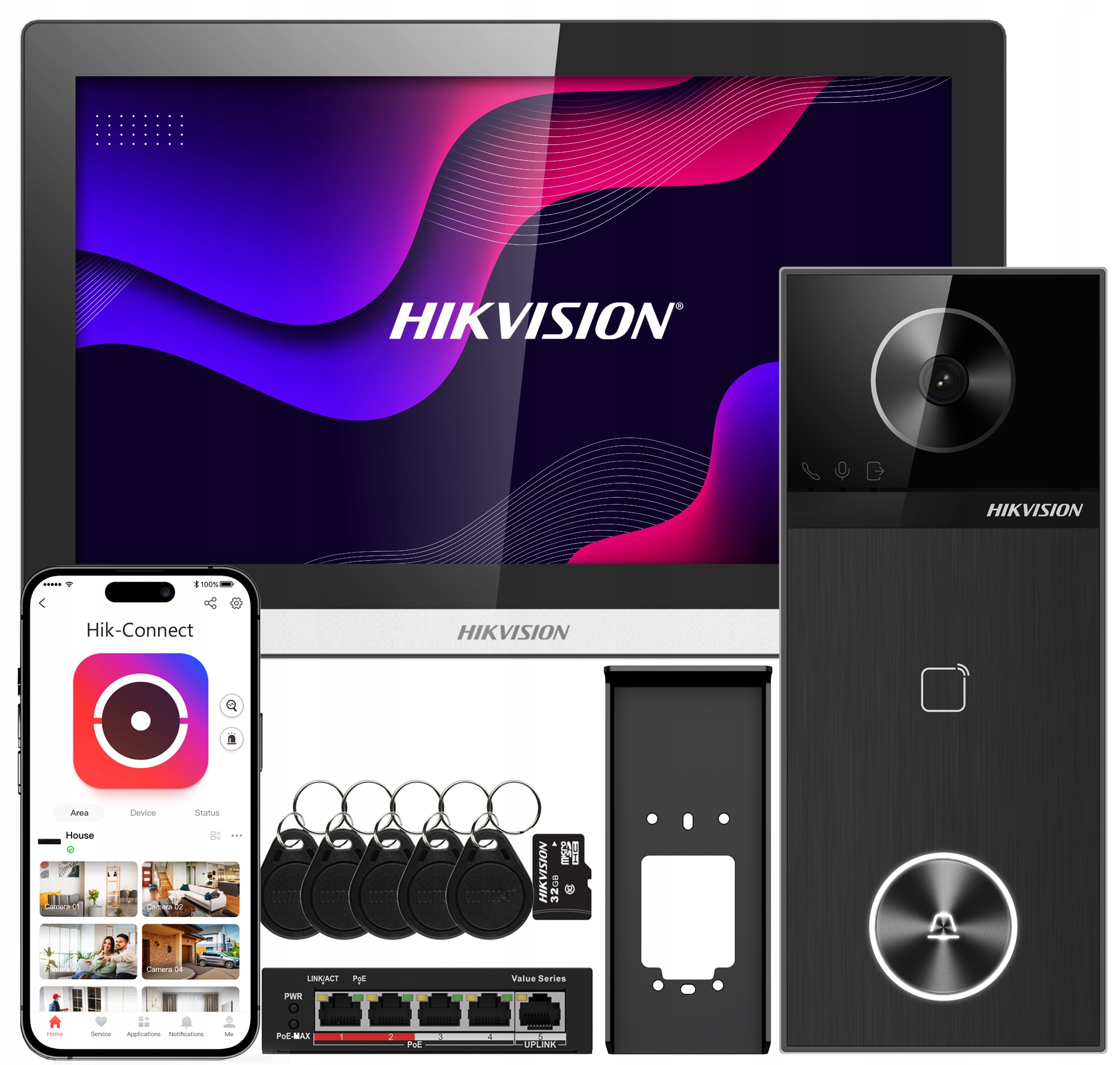 Videovrátnik WiFi Hikvision DS-KIS610-P Brána Aplikácia Kľúčenky PoE