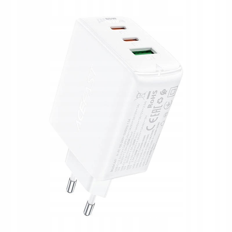 Acefast szybka ładowarka sieciowa GaN (2x Usb- C Usb- A) Pps Pd QC4+ 65W