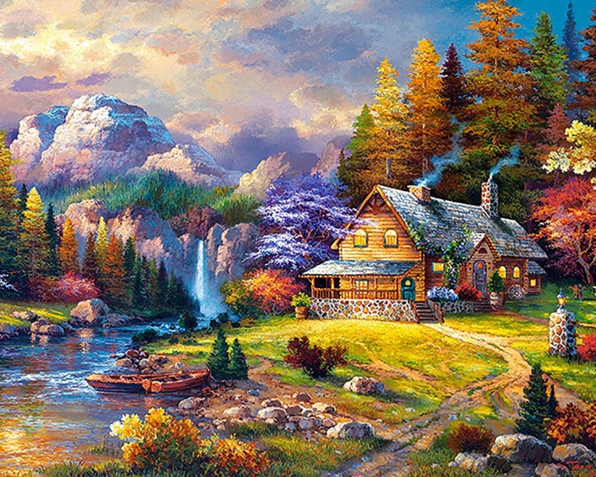 Diamantová Výšivka Diamond Painting Mozaika Horský dům 55x75 cm 5D sada