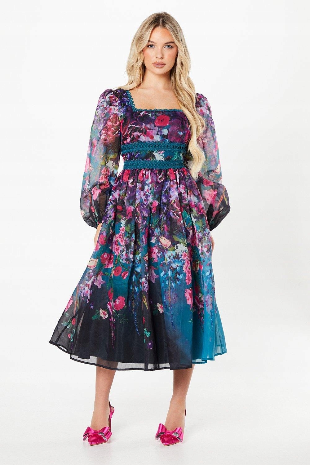 Barevná Šaty MIDI Květiny (34)