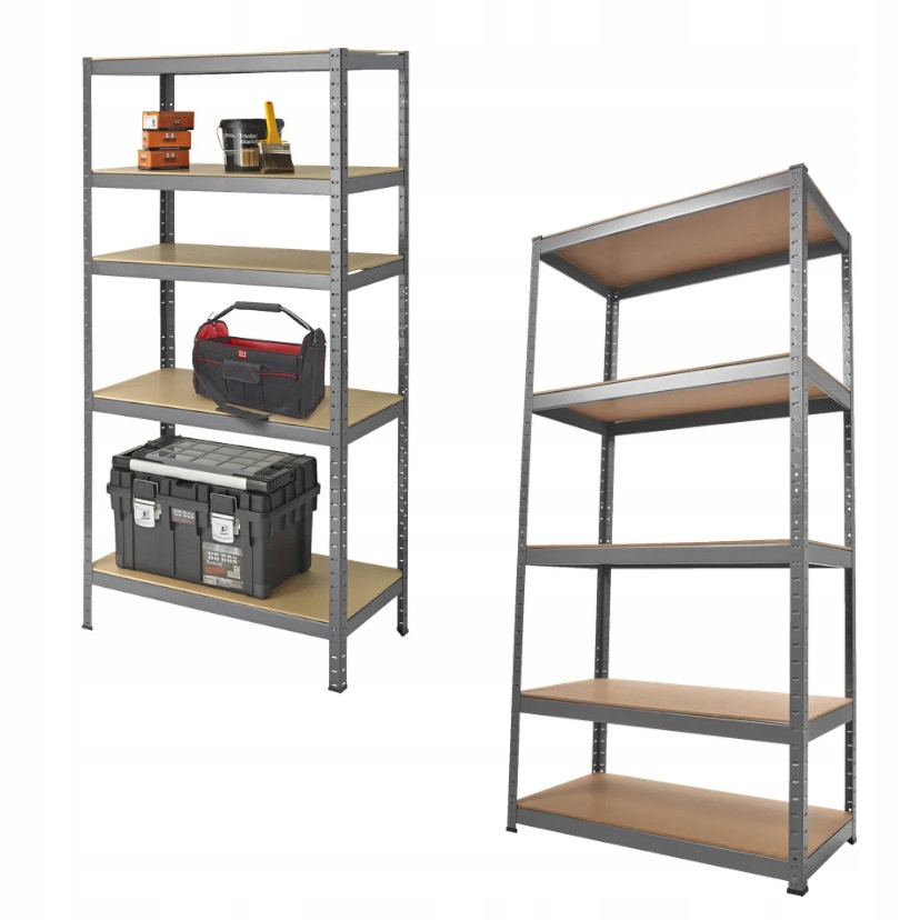 Kovový regál 90x180x45 cm, 5 úložných políc do pivnice, Pevný