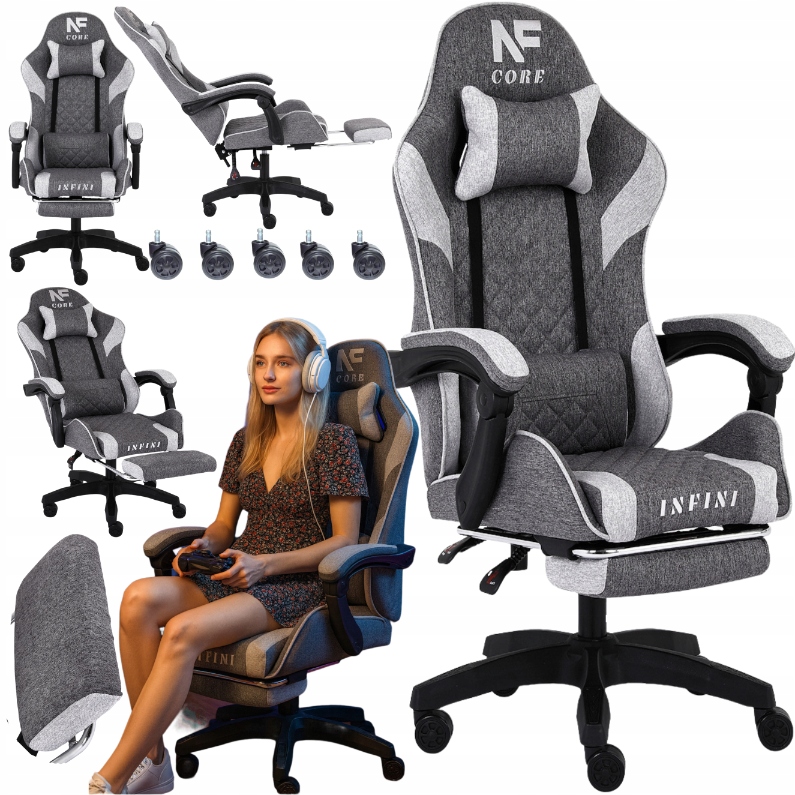 Fotel Gamingowy Materiałowy Ergonomiczny Infini Core Krzesło Do Biurka Pro