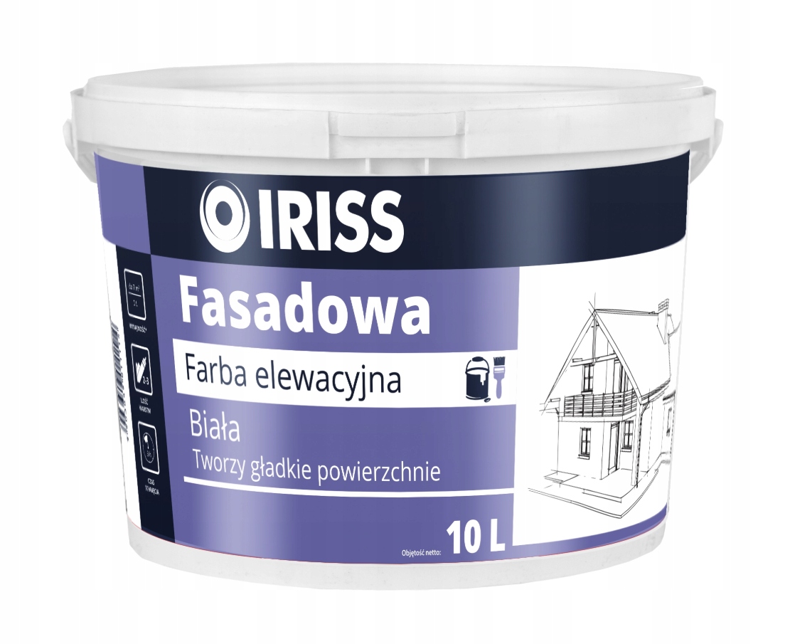 Farba Akrylowa do Elewacji Iriss 10L Odporna na Pleśnie, Wydajna: 70m2/op