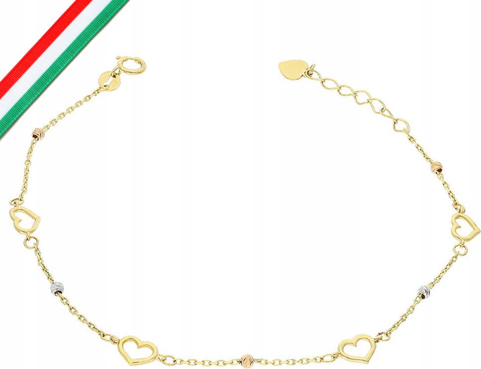 Zlatý náramek 585 srdce a gravírované dámské kuličky, jedinečný vzor 14k