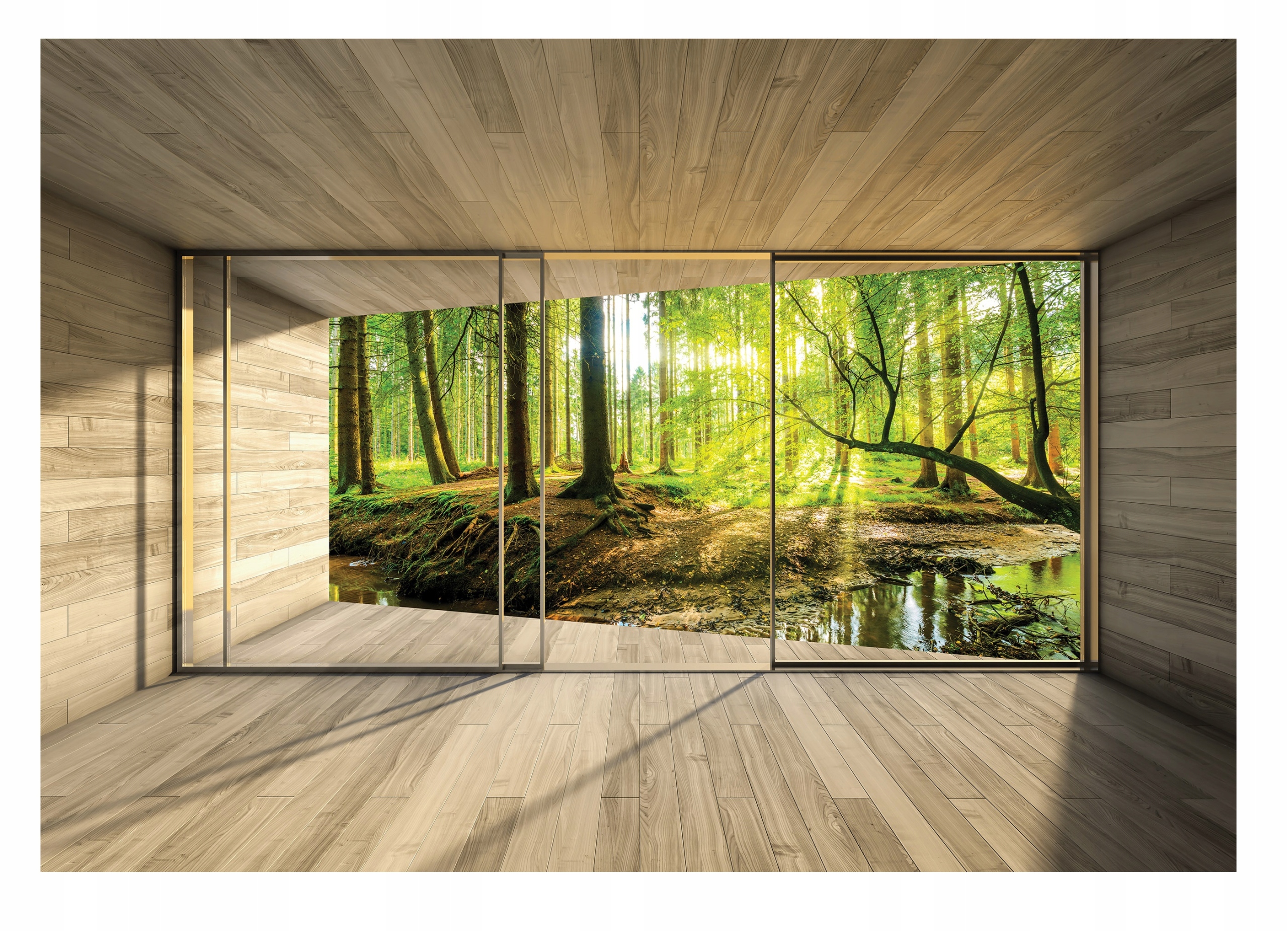 Fototapeta 3D Okno S Výhľadom Slnečný Les Príroda Spálňa Obývacia Izba 368x254