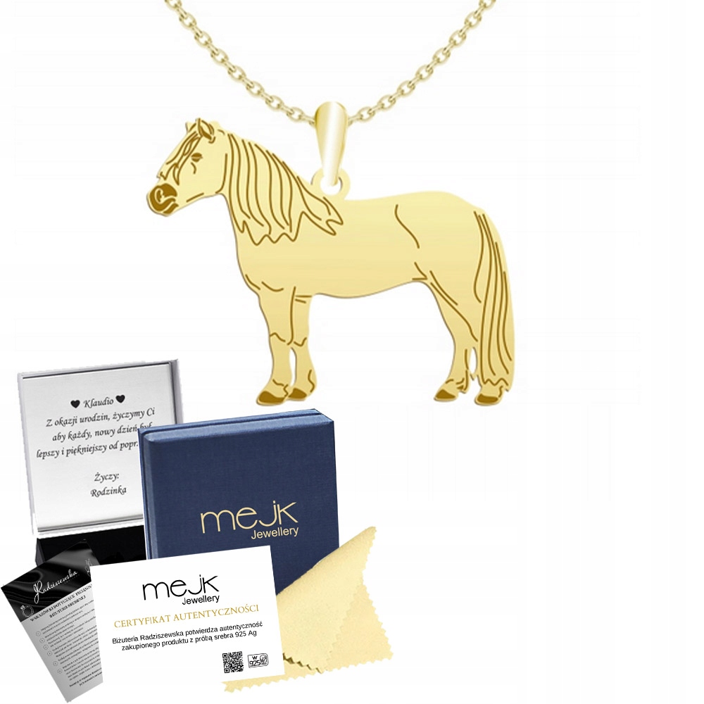 Zlatý náhrdelník s koněm Haflinger 925 Řetízek Šperky Dárek Gravírování