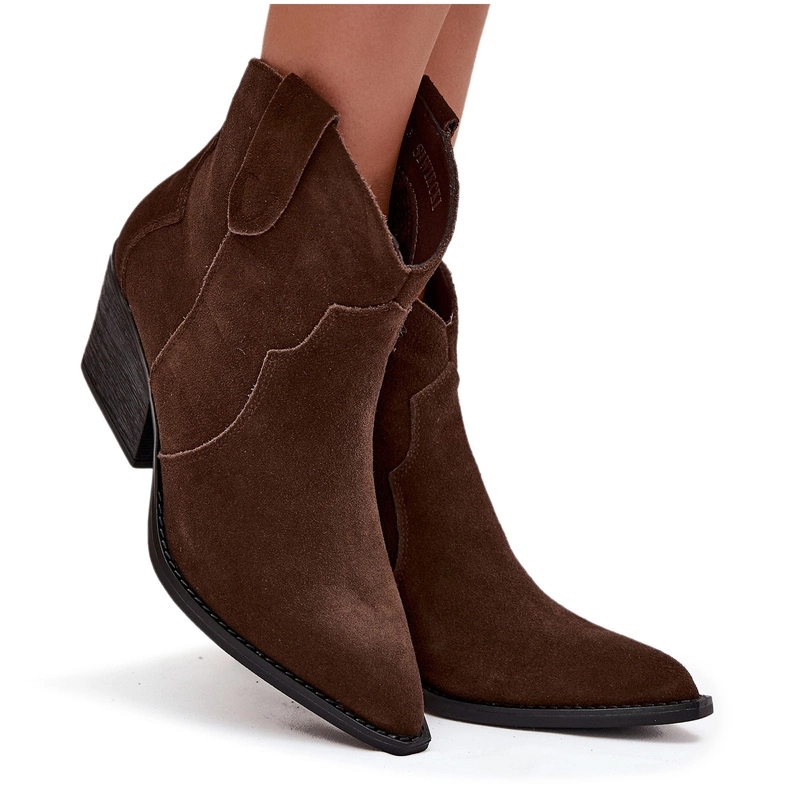 Kotníkové Boty Z Přírodního Semiše Kovbojské Boty Zateplené Čokoládové 38