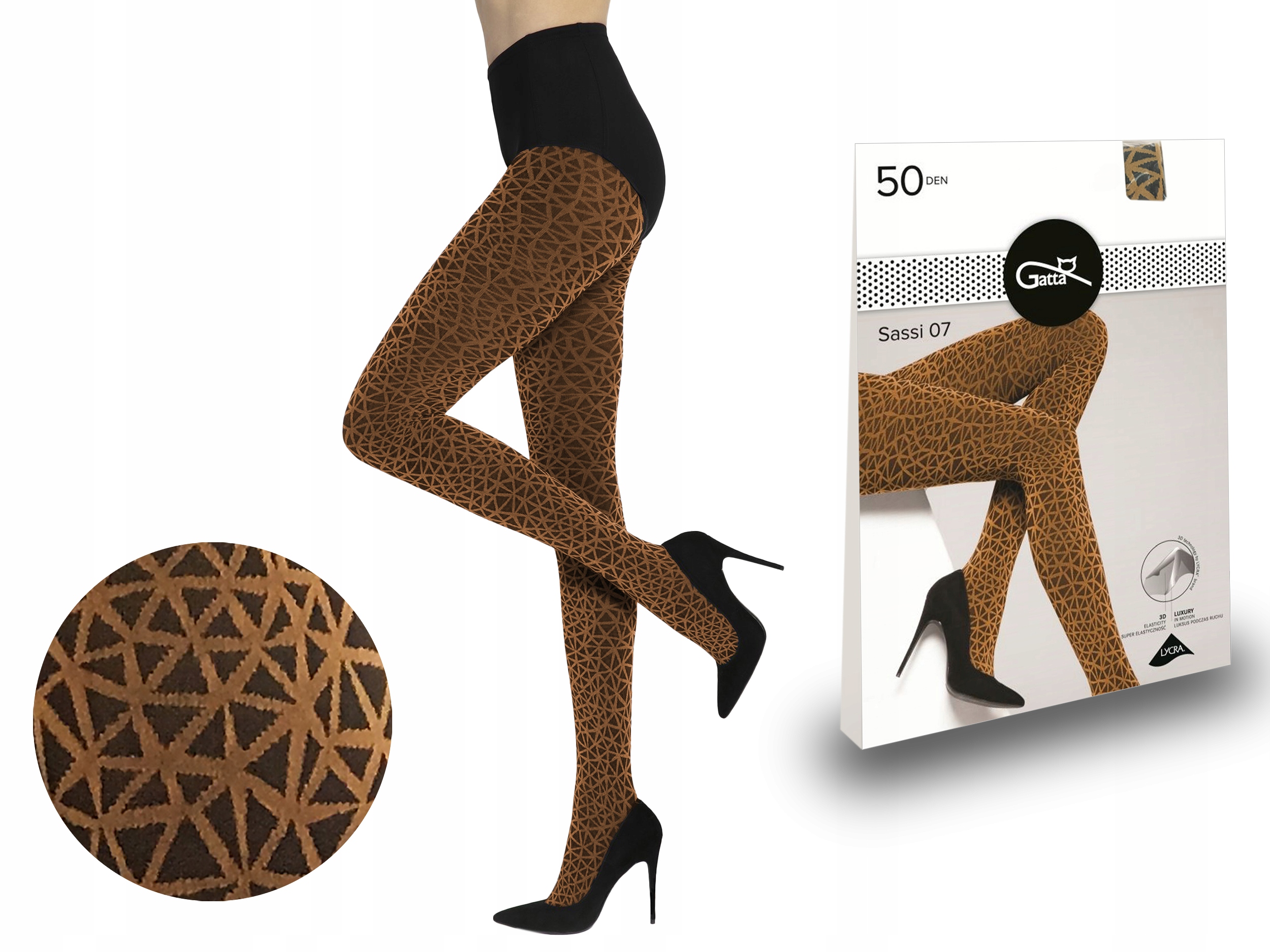 

Wzorzyste rajstopy Gatta Sassi 07, honey.nero, 3-M