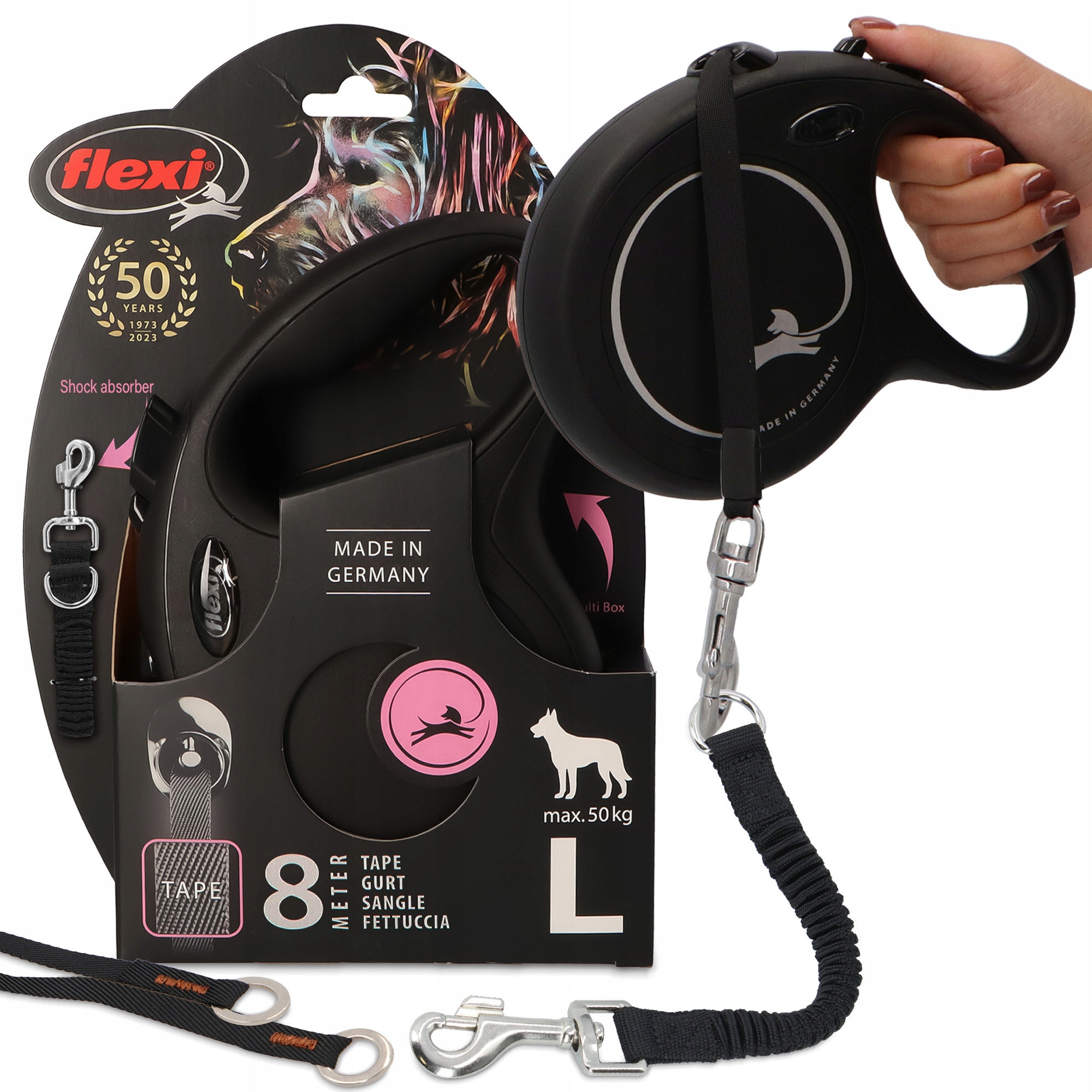 Levně Vodítko Automatická Psa 5 m Svinovací páska s Tlumičem 35 cm Trénink Mocn 3O