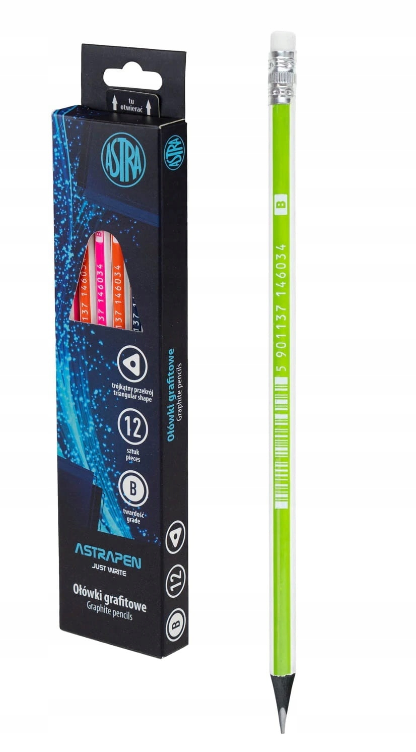 

Astra Ołówek trójkątny z czarnego drewna z gumką B