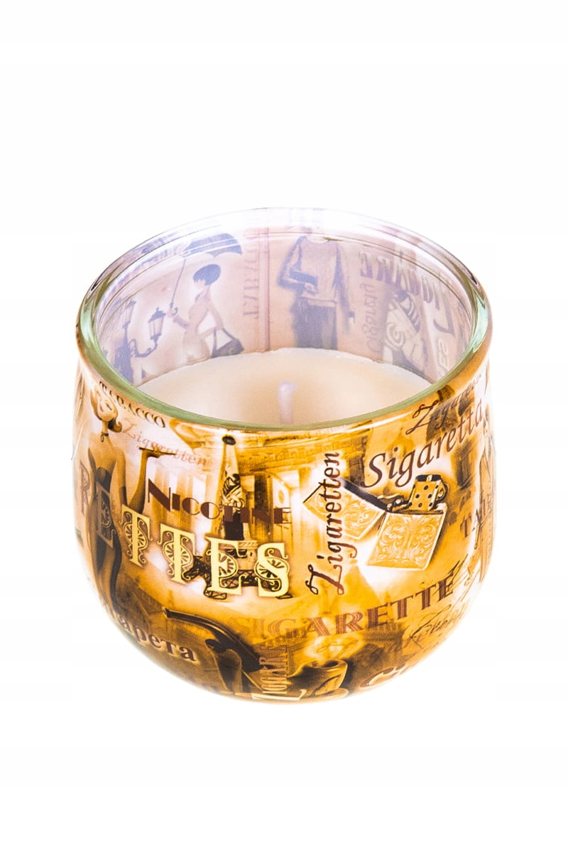 świeca w szklance z kalkomanią CIGARETTES A-190 — 2