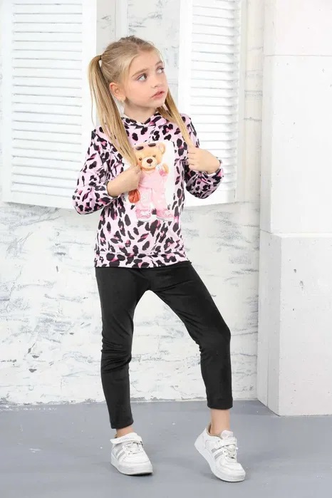 Komplet dla dziewczynki dres welurowy panterka z kapturem miś 122/128 Marka Inna marka