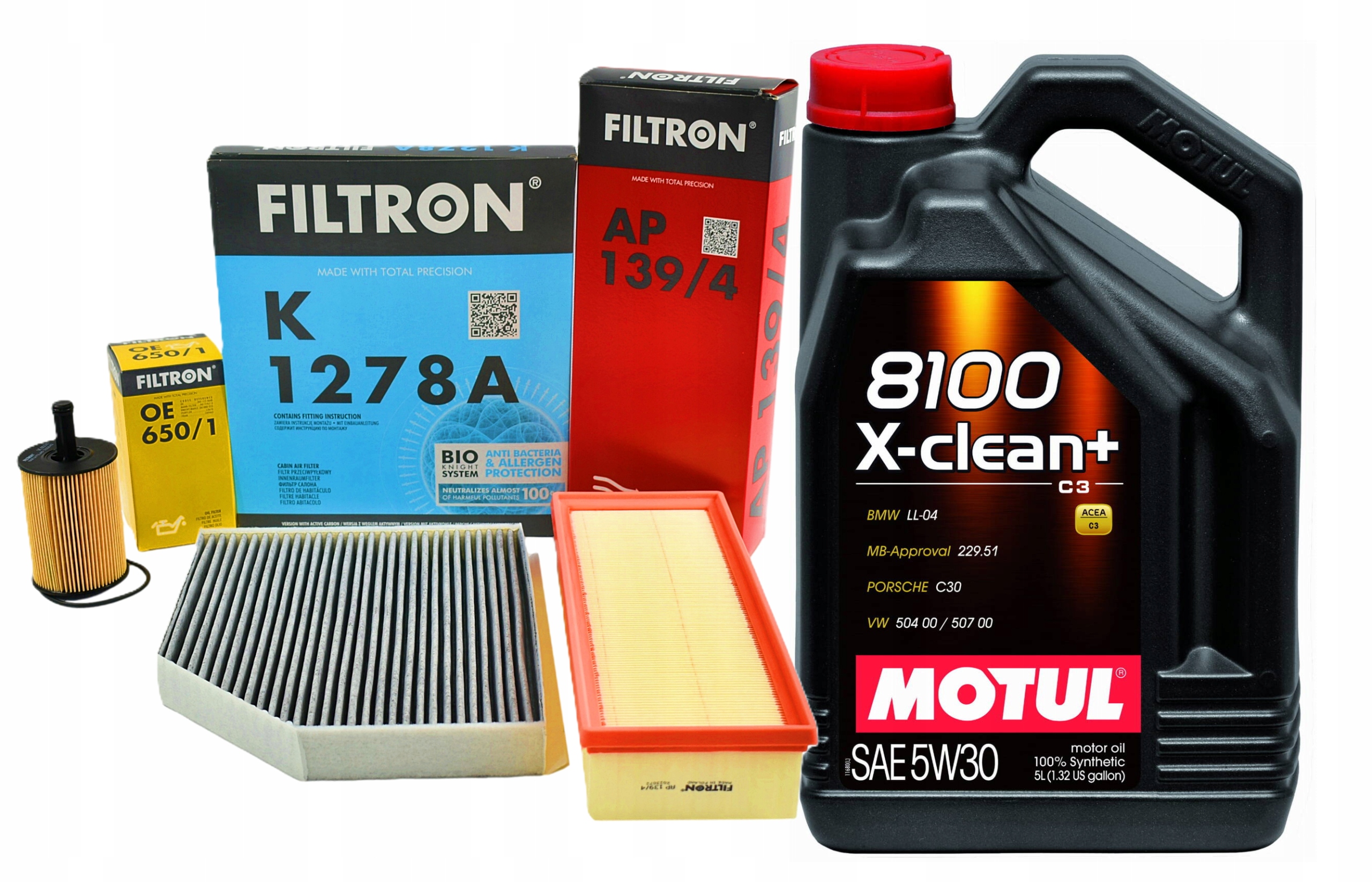 Sada 3 Filtrů Filtron Audi A4 B8 Q5 A5 2.0 Tdi Motul X-clean+ 5W-30 5L