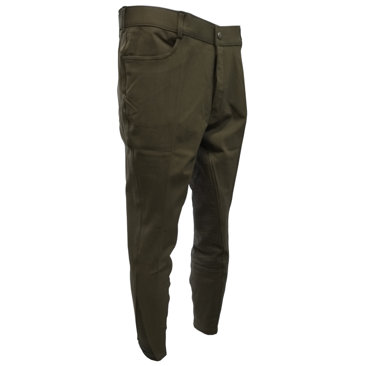 Bryczesy jeździeckie, pełny lej silikonowy, oliwkowe, męskie r. 46