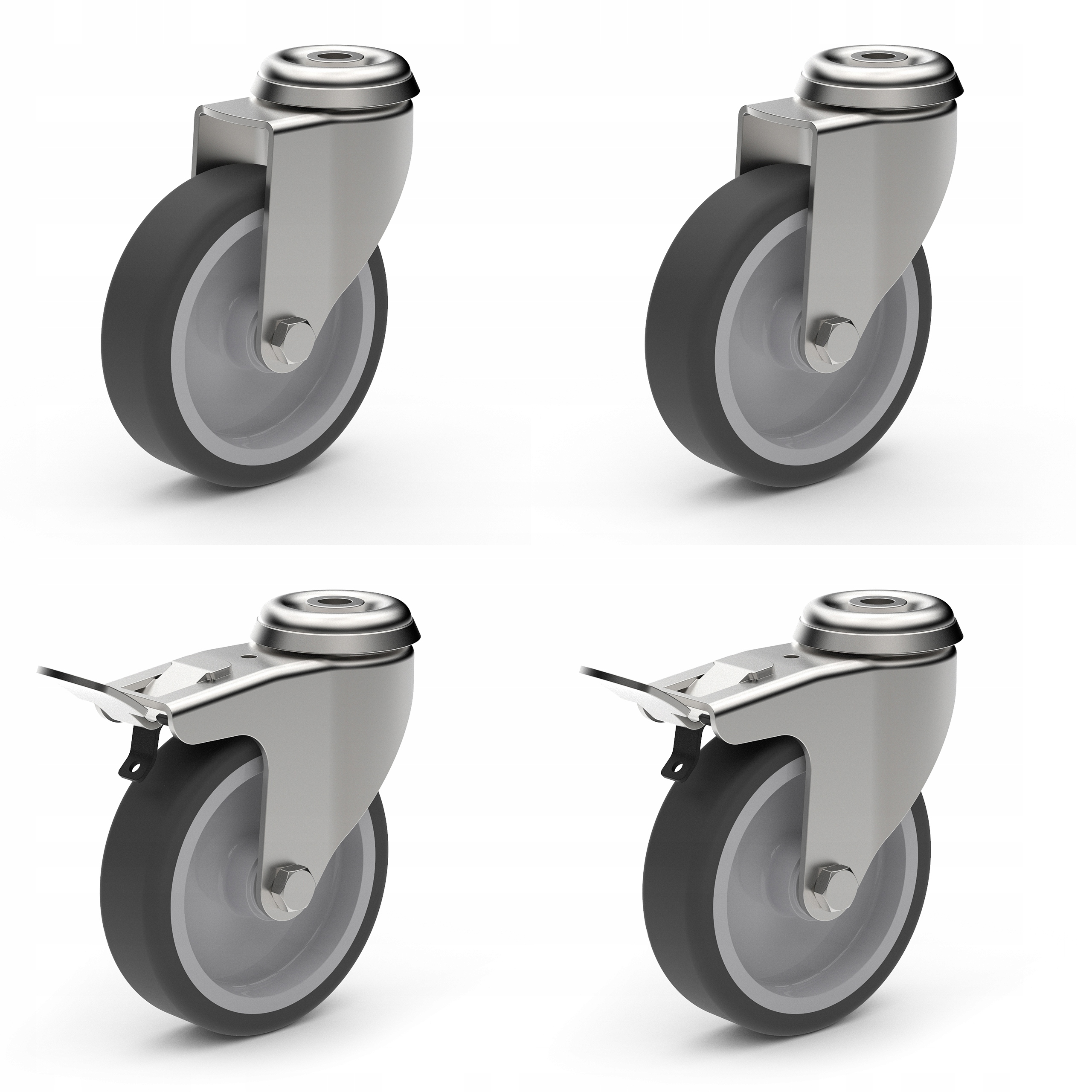 ZESTAW JEZDNY 4 KOŁA OBROTOWE KOMPLET HAMULEC PRZEMYSŁOWE MOCNE 100mm 90kg