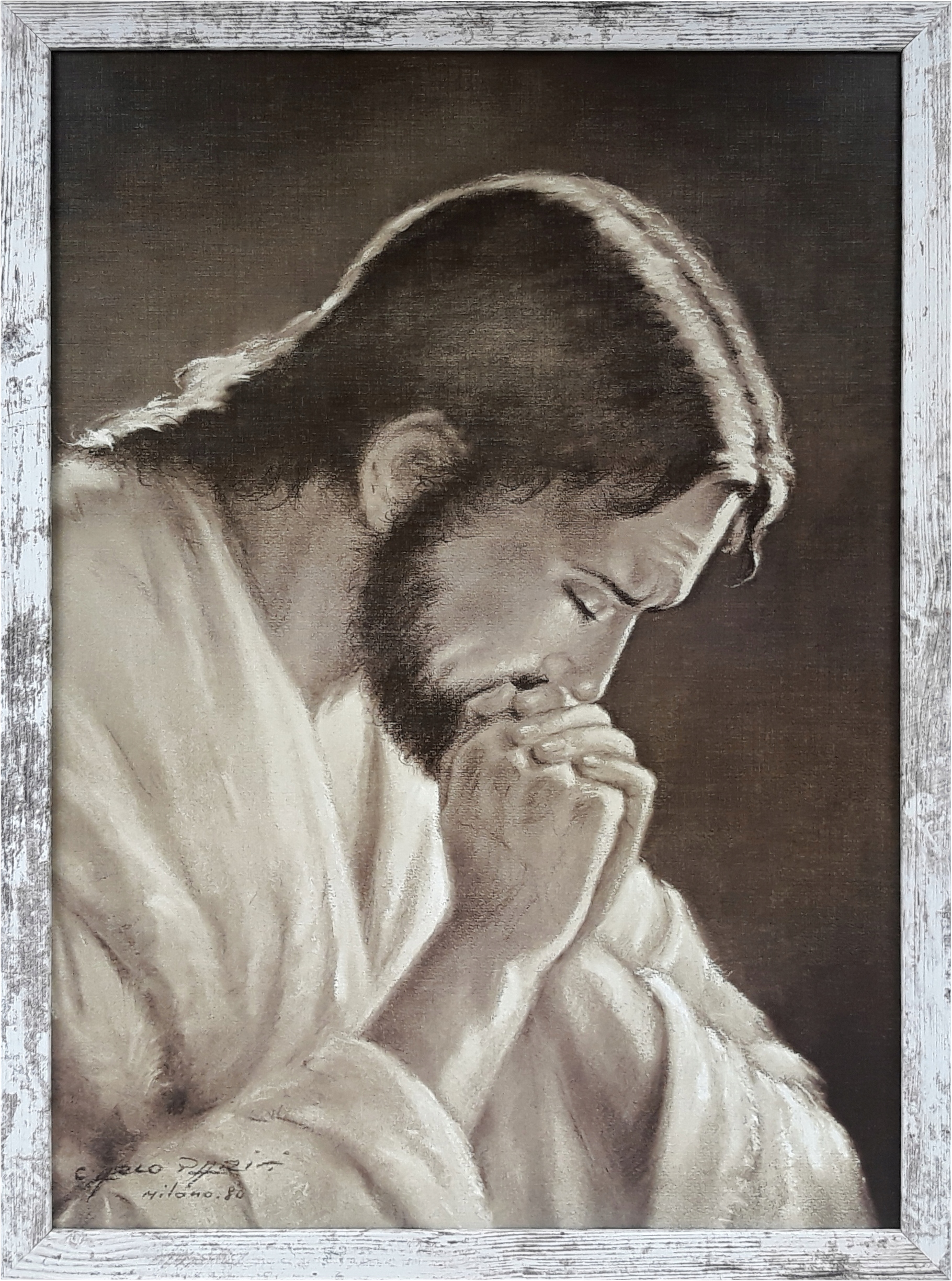 

Obraz 75x55 Jezus Modlący Się Bielona Rama
