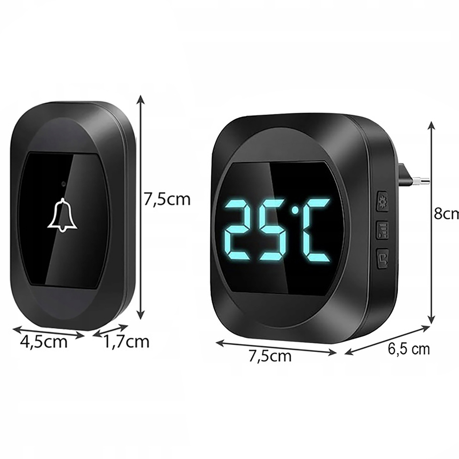 BEZPRZEWODOWY DZWONEK DO DRZWI WODOODPORNY + DUŻY ZEGAR 200m Liczba melodii 38