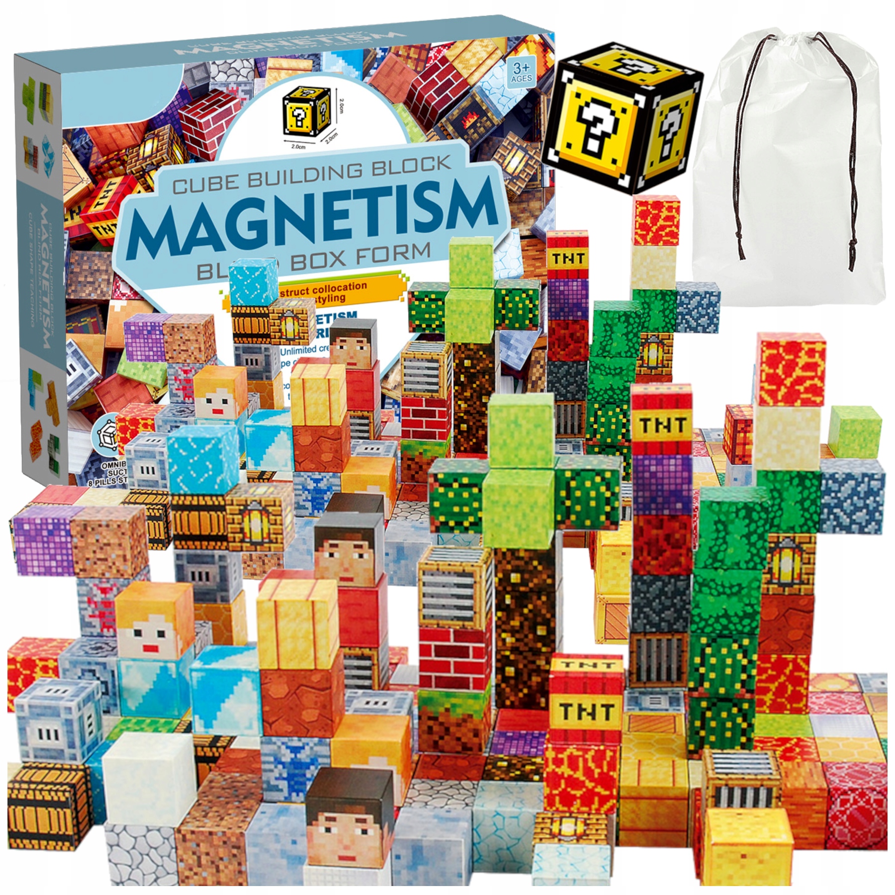 Klocki magnetyczne 3D kostki budowlane pixele Zestaw XXL 162 el.