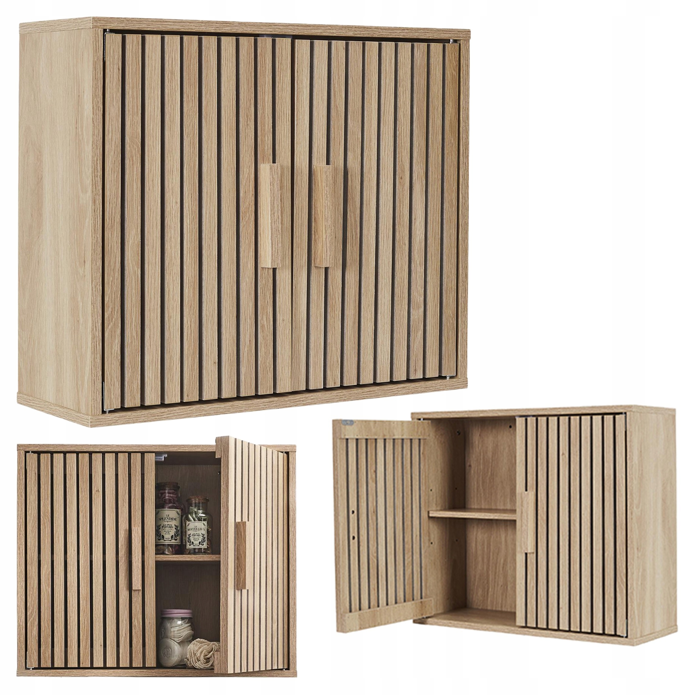 Závesná skrinka Linea 60x50x20 cm lamelová predná časť béžová, 2 police, plné dvere