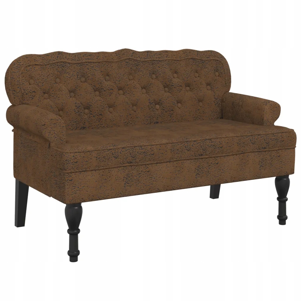 Elegantní hnědá lavice z umělé semišové kůže, 119,5 x 64,5 x 75 cm