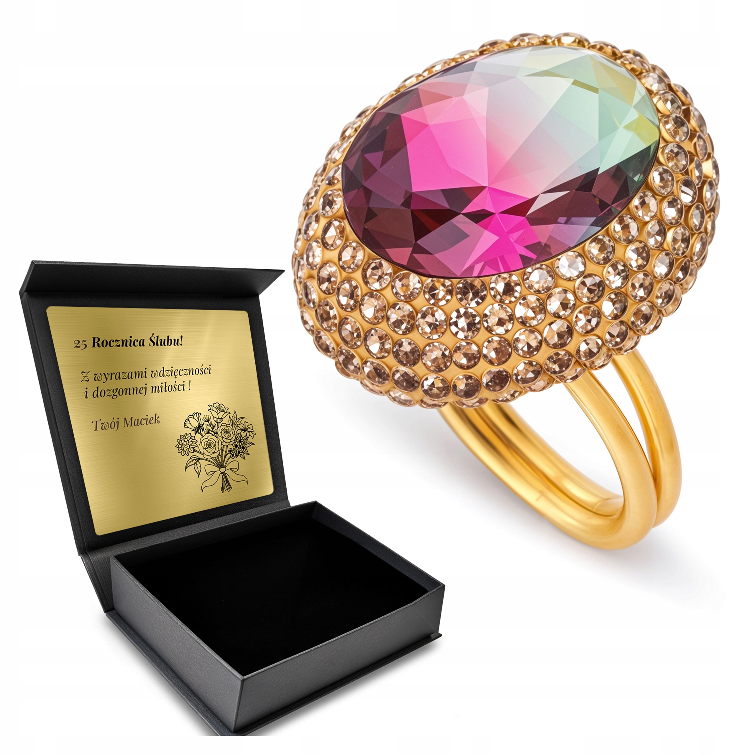 Prstýnek Zirkony Turmalínové Šperky Stříbro 925 Pro Ženu Gravírování