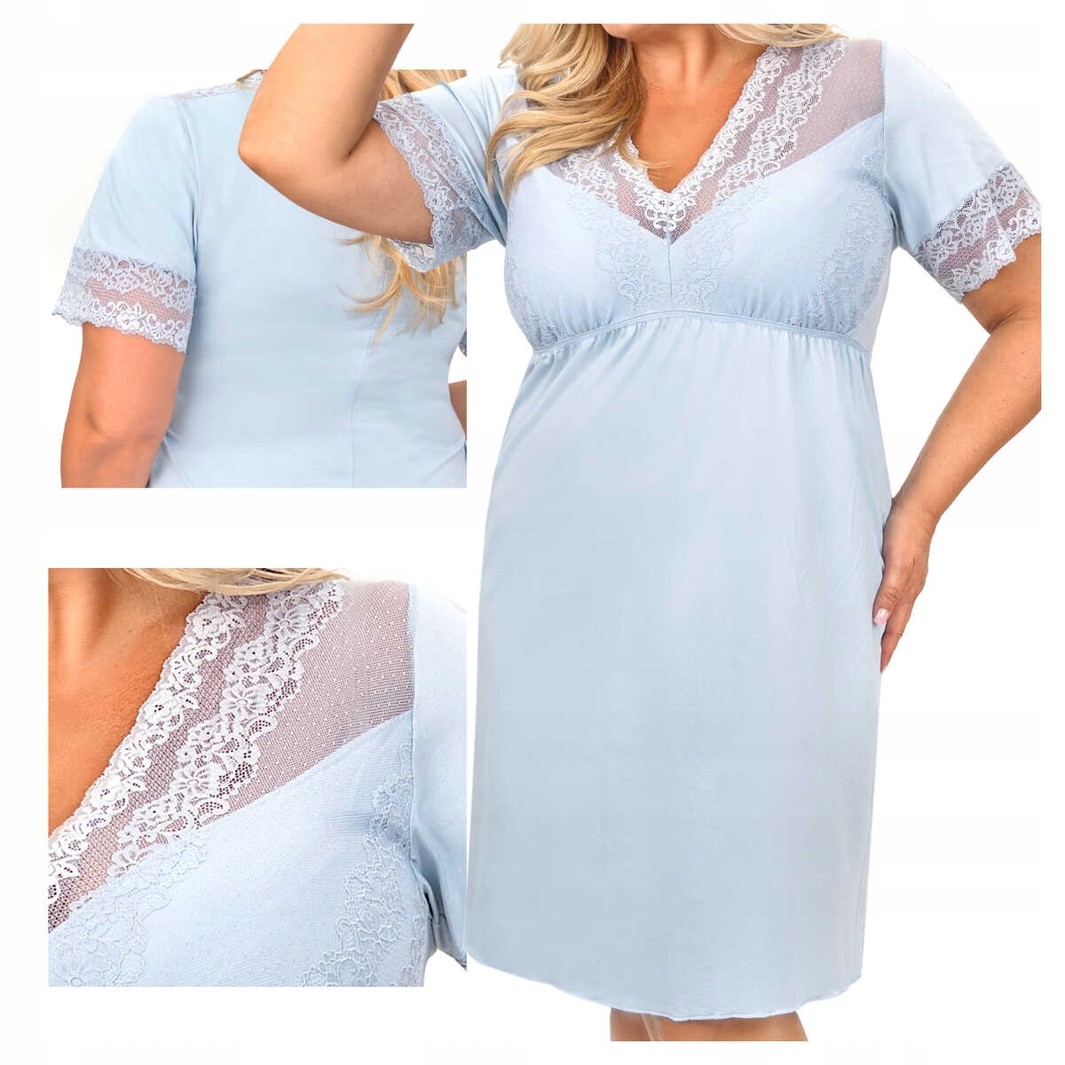 Donna Košile noční z viskózy s krátkým rukávem Linda modrá plus 4XL