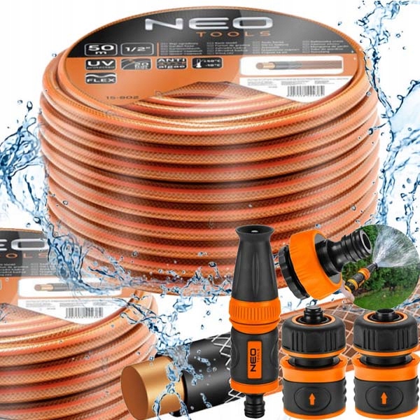 Wąż Ogrodowy 4-WARSTWOWY 20 Bar 1/2'' 50M Zestaw złączek 1/2'' do węża