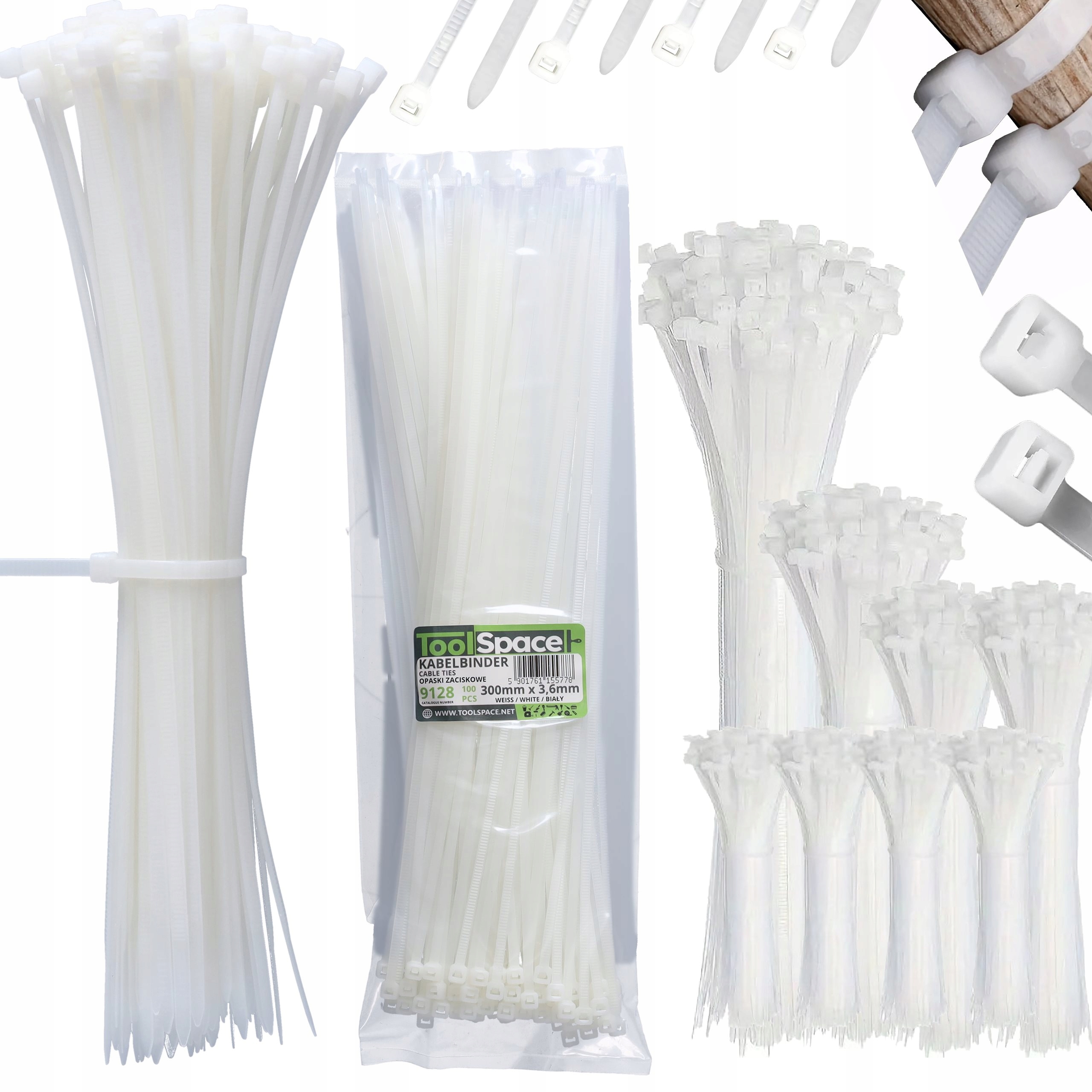 Opaski Zaciskowe Kablowe 300x3.6mm Białe Mocne Wytrzymałe Trytki