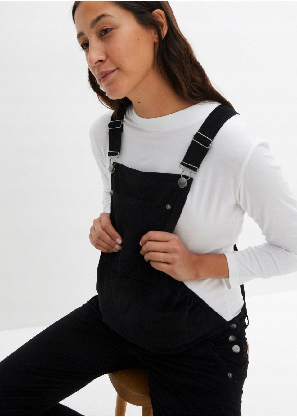 42 Bonprix vbi CZARNE SZTRUKSOWE OGRODNICZKI Długość nogawki długa