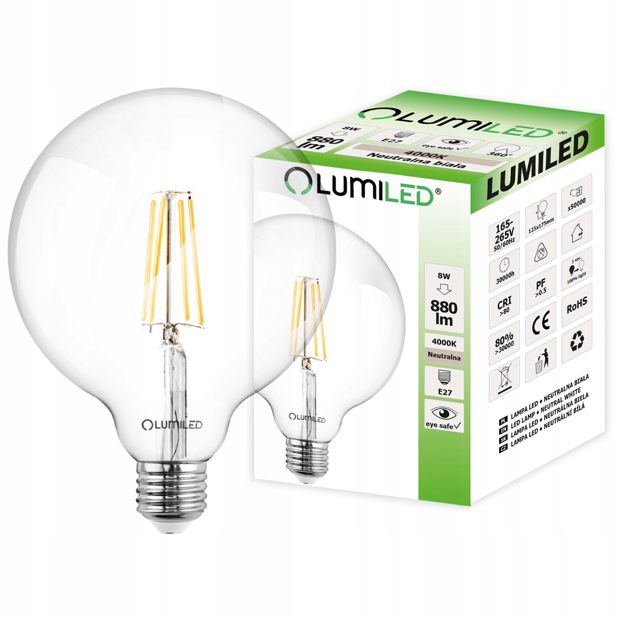 

Żarówka Led E27 Globe G125 8W 65W 4000K Lumiled