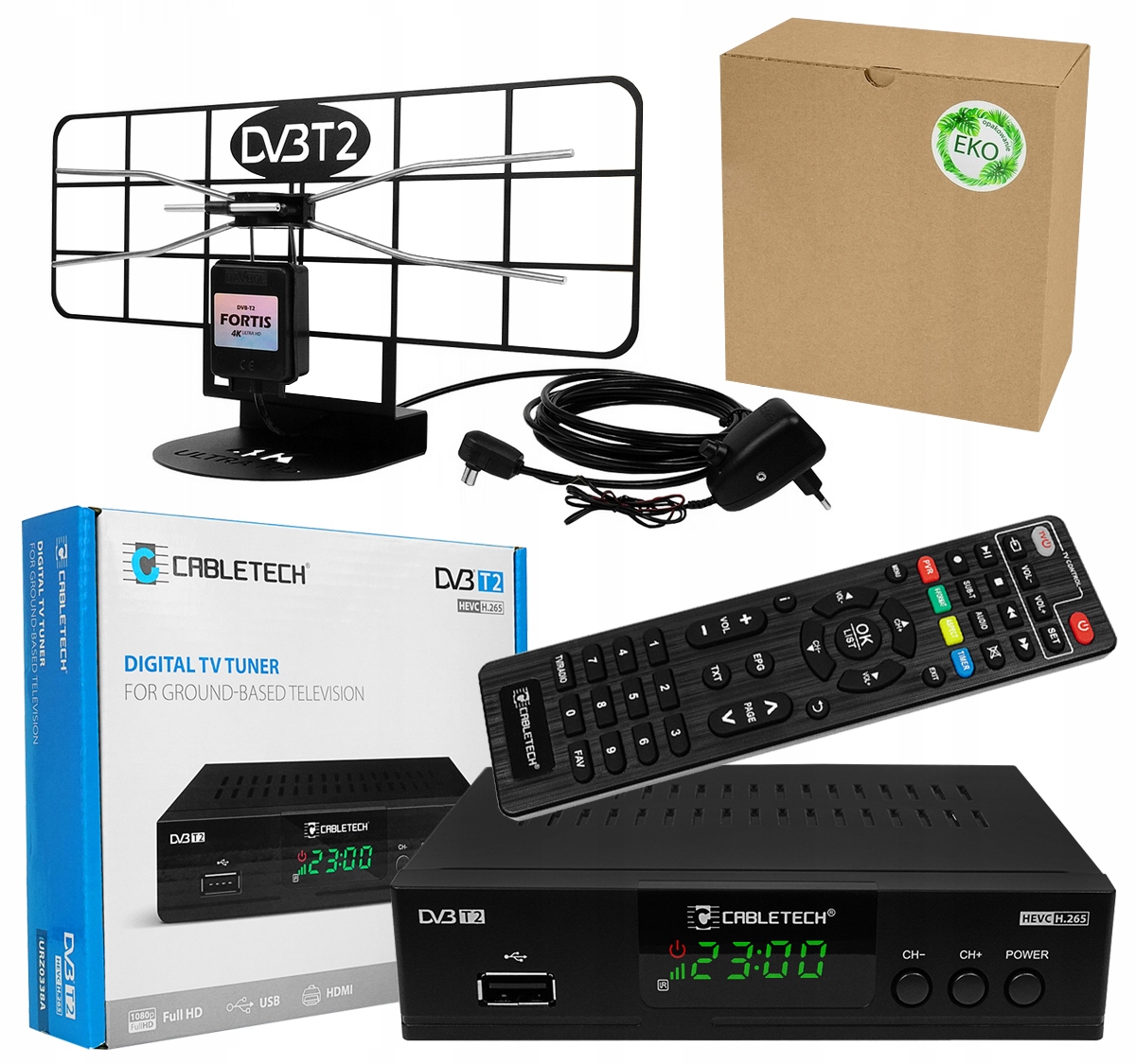 Tuner DVB-T2 dekodér URZ0338A H.265 Hevc Hdmi Usb Izbová Anténa Fortis