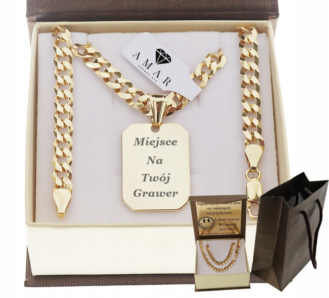 Zlatý Plný Řetízek Pánský Pancr Vojenská Známka Ryzost 925 585 Gravírování