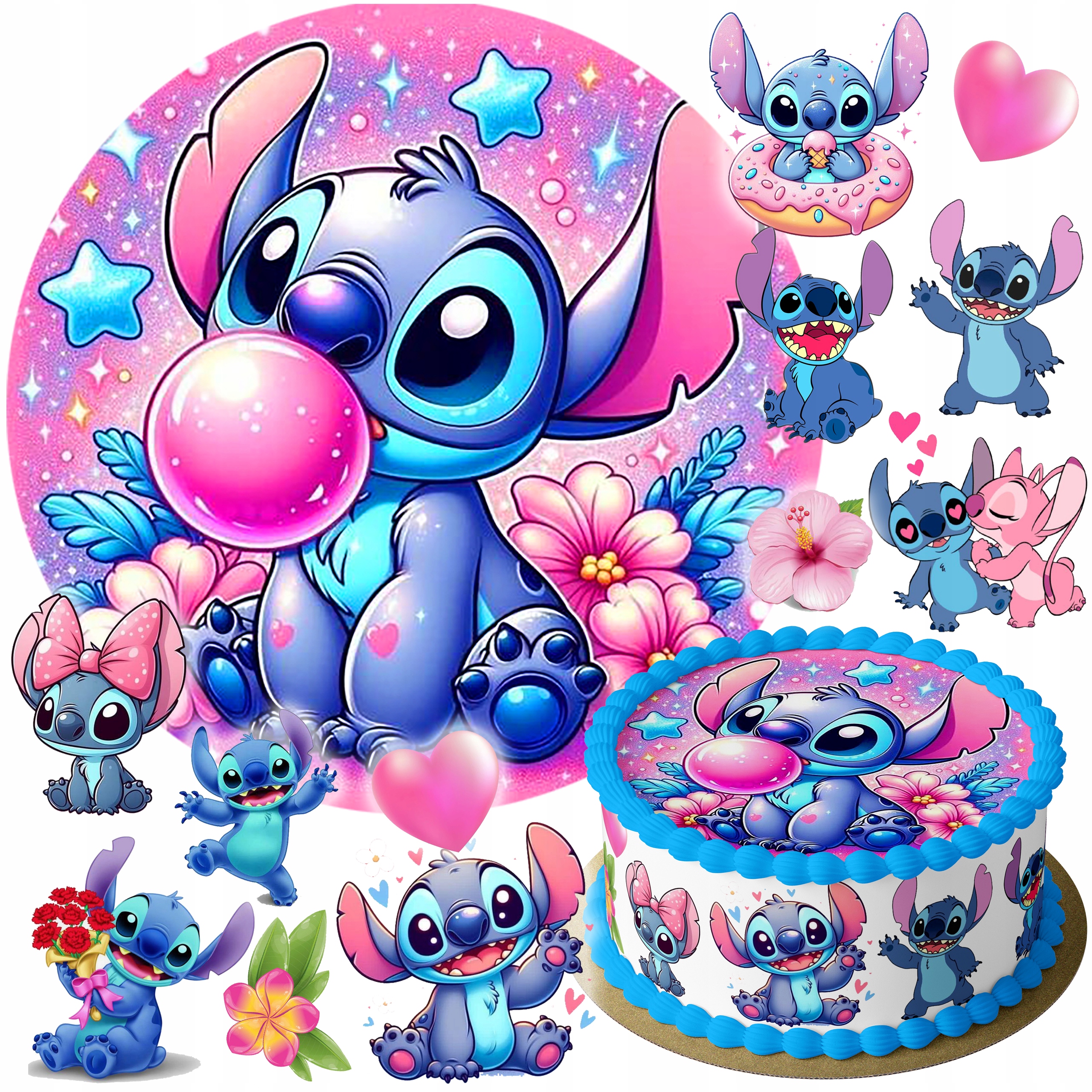 MEGA ZESTAW OPŁATEK NA TORT LILO I STICH STITCH STICZ + 13 POSTACI + TEKST