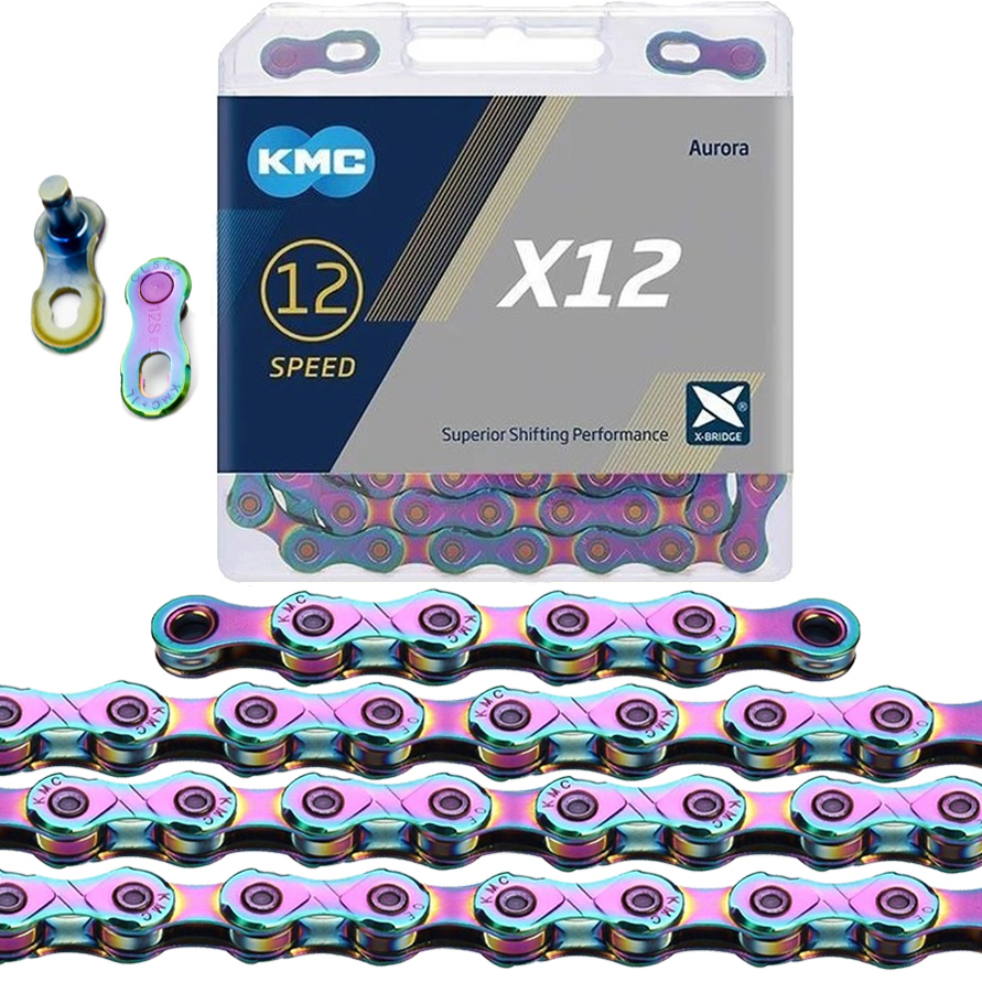 Řetěz Kmc X12 126 článků Aurora Blue, spojka, Box