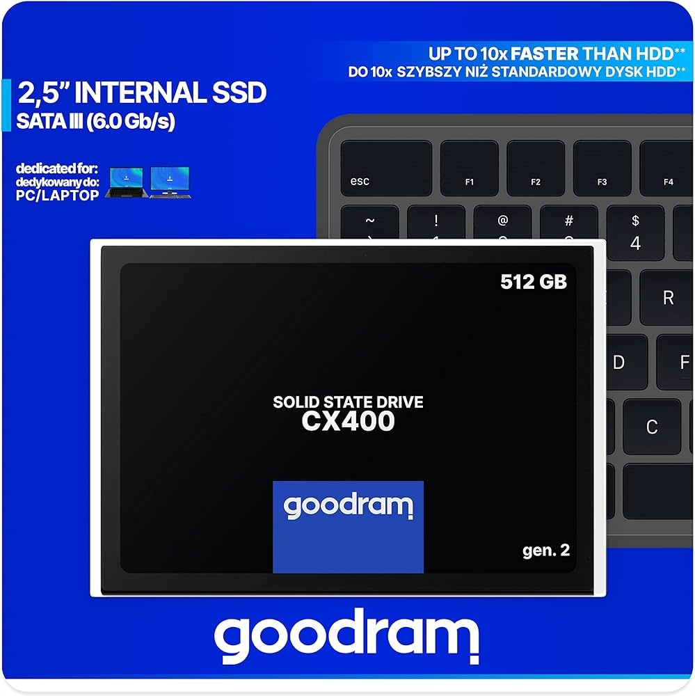 DYSK SSD 512 GB GOODRAM SATA 3 M2 DO LAPTOPA KOMPUTERA ZEWNETRZNY KONSOLI Interfejs SATA III