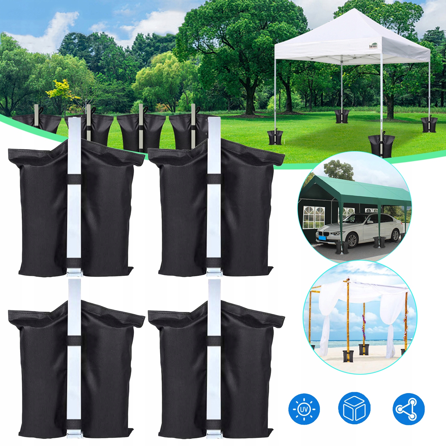 4 X WORKI Z PIASKIEM NAMIOTU DO ALTAN STAŁY WOREK Z PIASKIEM DO BALDACHIMU