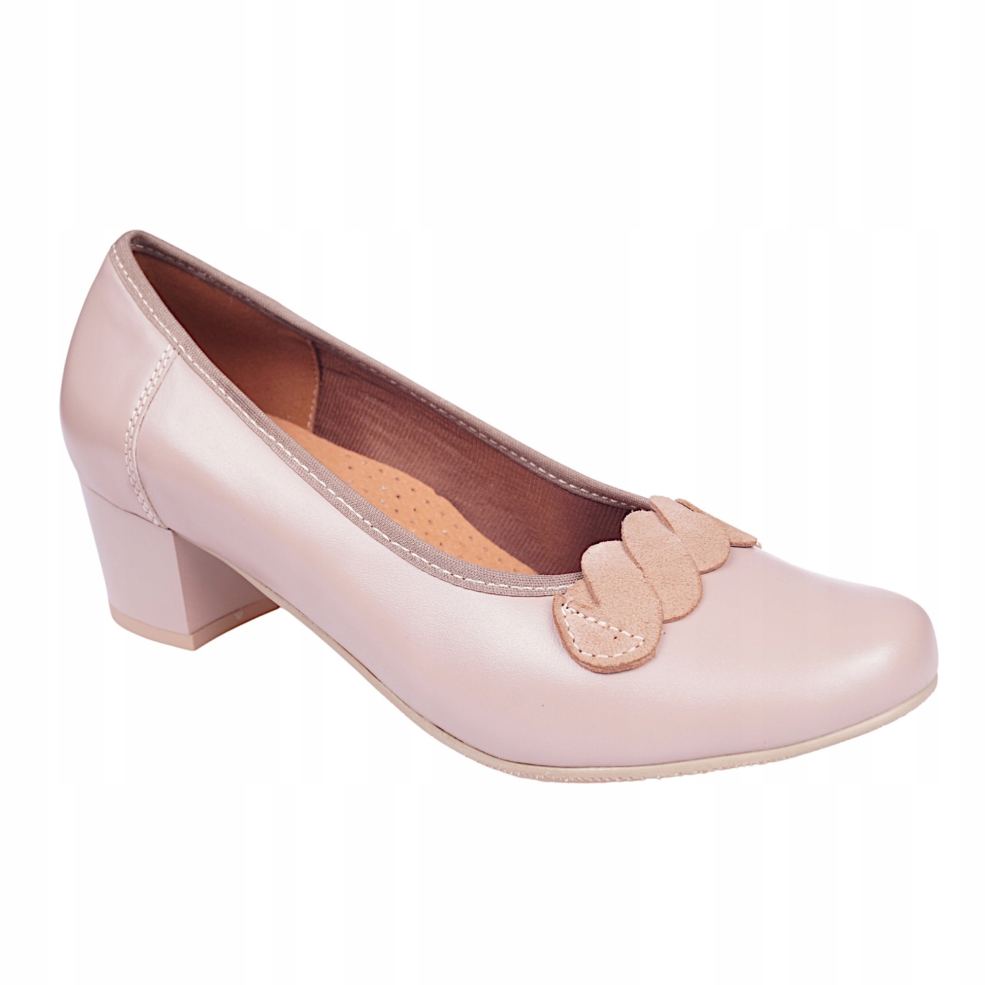 

Skórzane czółenka damskie Wielbut 027 beżowe 40