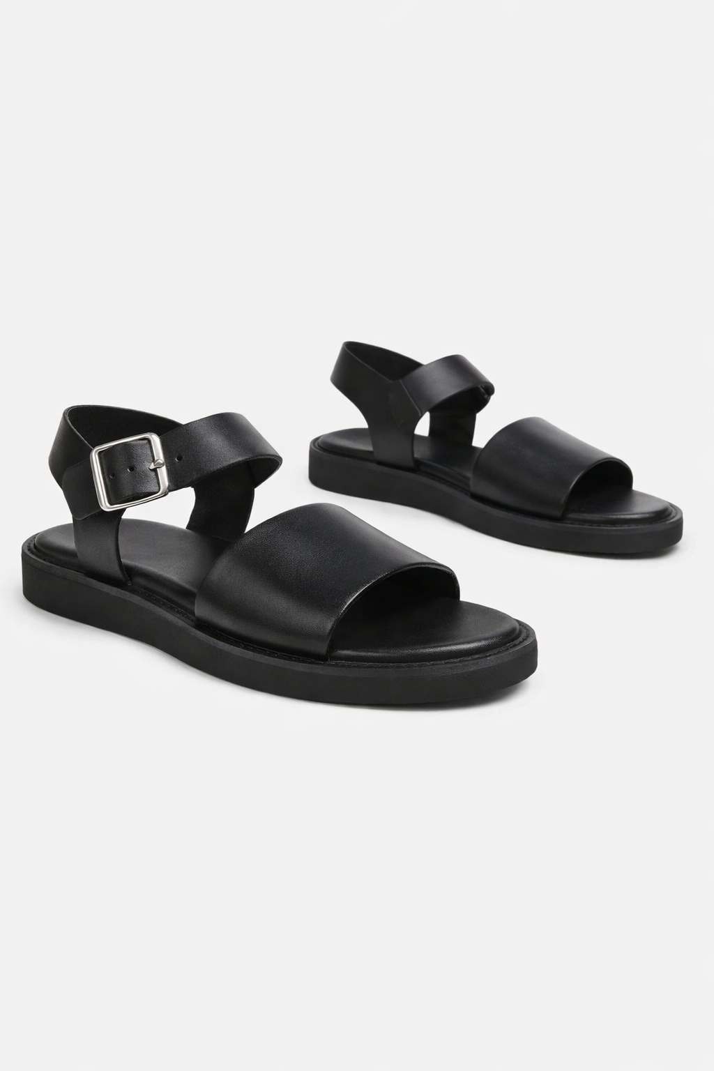 Černé Kožené Sandály Na Ploché Podrážce 36 I1A