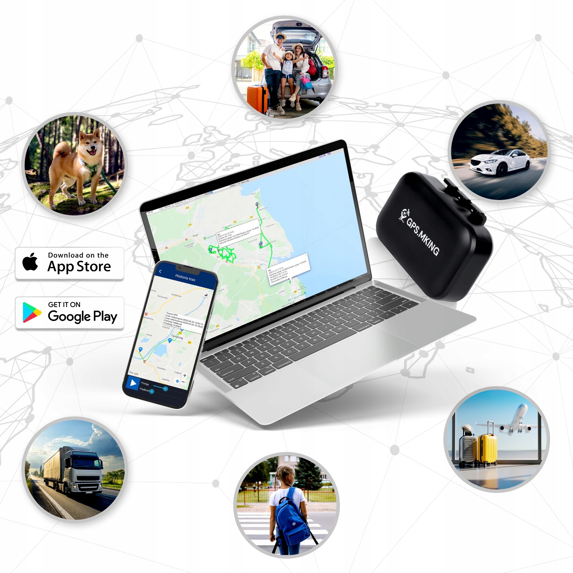 LOKALIZATOR GPS 4G BEZ ABONAMENTU PSA KOTA UCHWYT NA OBROŻĘ APLIKACJA MK059 Model MK059 4G PET