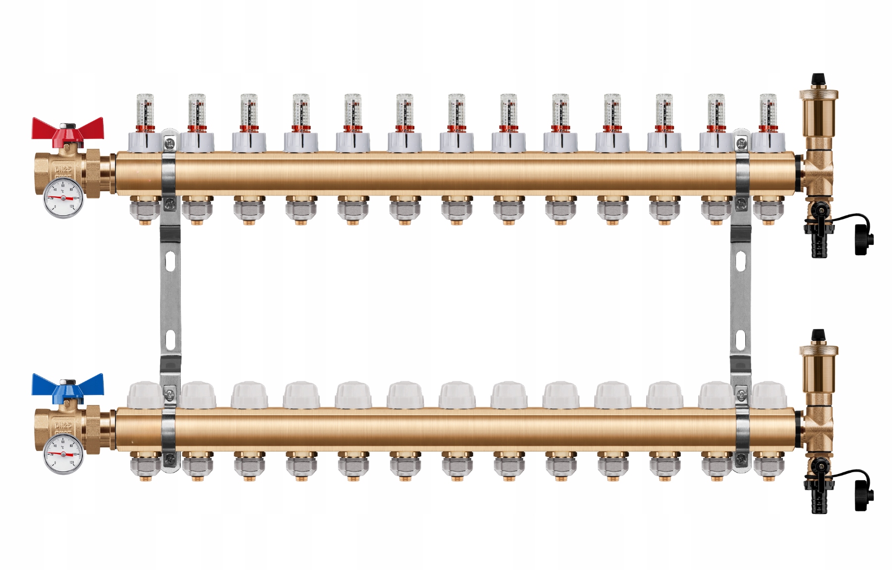 Rozdělovač Podlahy 13 Okruhů Jednoduchý Kulový Ventil Teploměr Pex