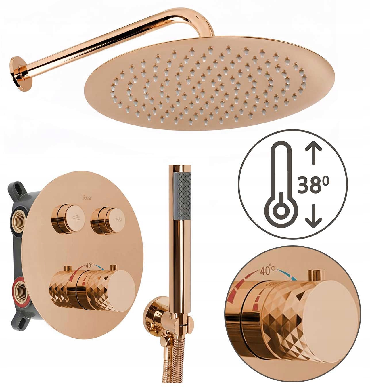 Súprava na striekanie s termostatom Meď a podomietkový lesk Rea Lungo Diamond
