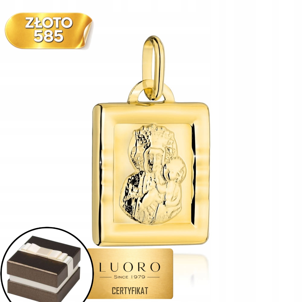 Medaile Zlatá 585 14K Panna Maria Čenstochovská Obdélníková 20 MM