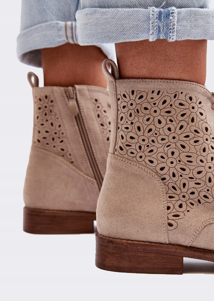 Botki Damskie Wygodne Modne Ażurowe Mocne Fajne Kowbojki Beżowe 37 Marka S.Barski