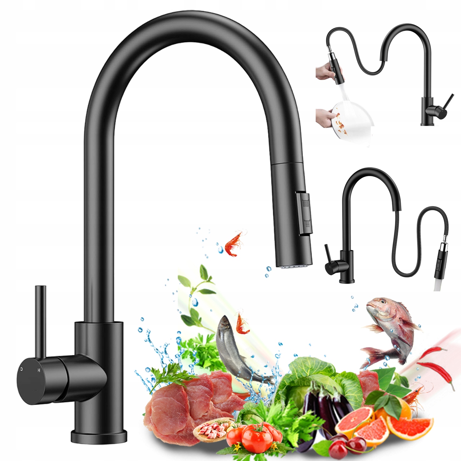 Kuchyňská Baterie S Výpustí Matná Kuchyňská Stojánková Baterie Snake Černá